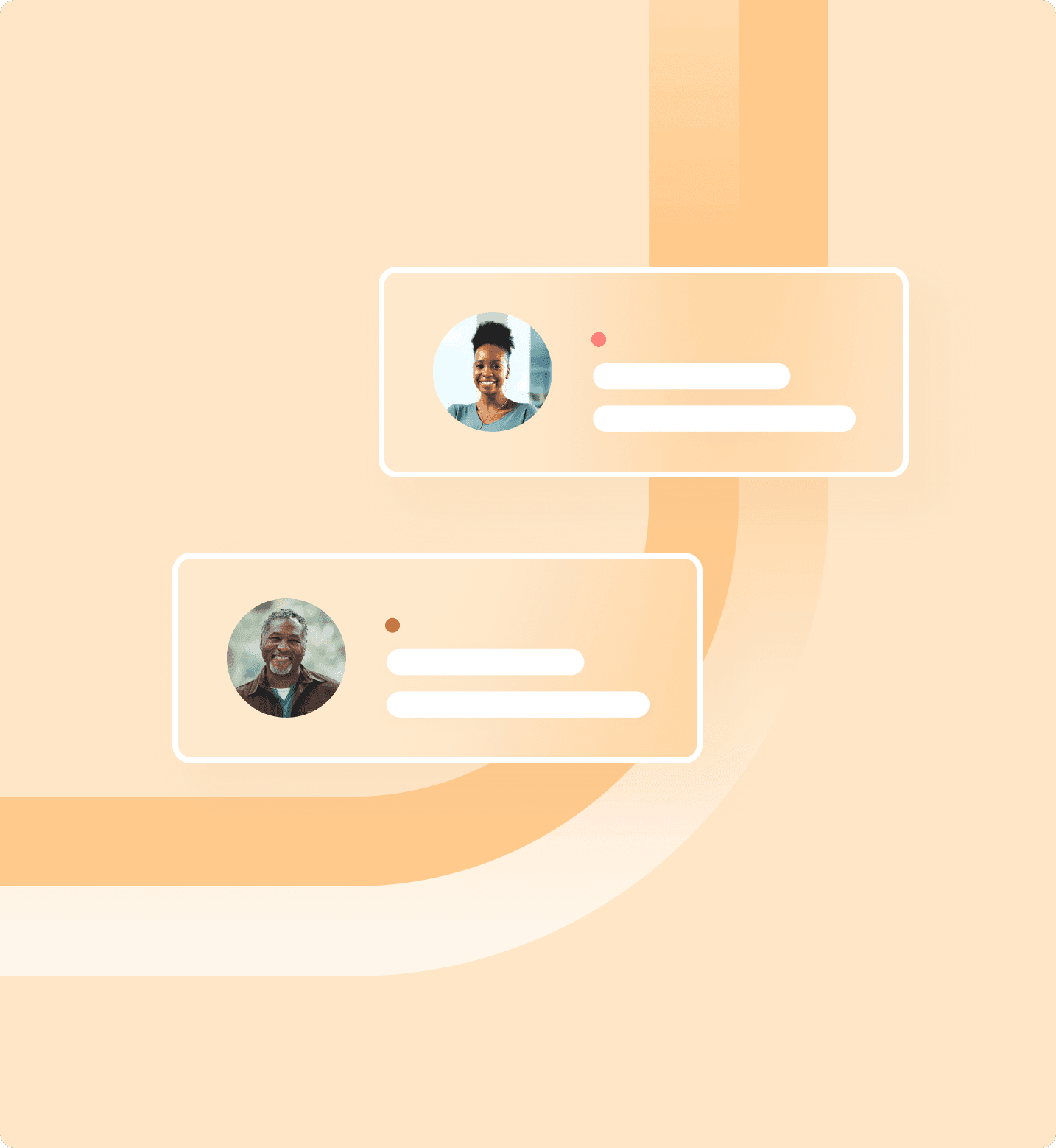 A graphic of a dotted line connecting a patient to a care provider. An example alert shows the text 'General Check-in' with the date and time.